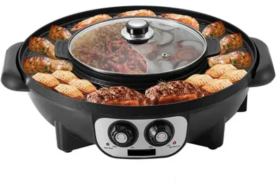 Immagine prodotto di Griglia barbecue elettrica multifunzione 2 in 1 - 2200W - Griglia elettrica per barbecue