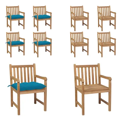 Produktbild von vidaXL Gartenstühle 4 Stk. mit Hellblauen Kissen Massivholz Teak - Gartenstuhl - Gartenstühle - Gartensessel - Holzstuhl