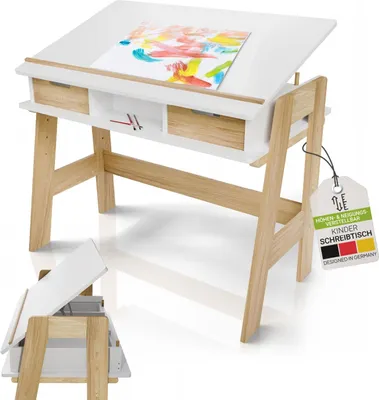 Produktbild von Juskys Kinder Schreibtisch Fietje Plus - Neigungs- & höhenverstellbarer Lerntisch - 2 Schubladen