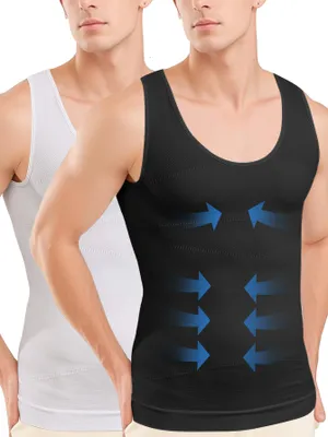Produktbild von 2X Männer Body Shaper Schlankheits Bauch Weste Kompression Tadellos Tank Top Ärmelloser Weiß+Schwarz XL