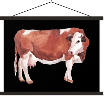 Produktbild von MuchoWow® Textilposter Kuh - Zeichnung - Schwarz 40x30 cm mit schwarzem Rahmen - Dekorationen