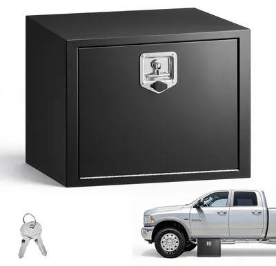 Immagine prodotto di Cassetta portaoggetti sottoscocca per camion - Contenitore sottoscocca 609 x 457 x 457 mm - Acciaio laminato a freddo - Impermeabile - Con serratura a T - Adatto per camion, rimorchi e furgoni - Colore nero
