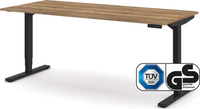 Produktbild von ASSMANN Elektrisch höhenverstellbarer Schreibtisch Y-Line Eiche Tabak Schwarz, 180x80cm, Memoryfunktion, Kollisionsschutz, 2-fach-Motorik