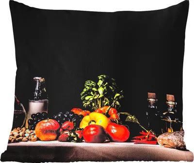 Produktbild von MuchoWow® Outdoor Kissen - Stilleben - Essen - Trinken - Obst - Schwarz - 40x40 cm - Wetterfest - Lounge Kissen - Kopfkissen - Interieur - Polster mit Bild