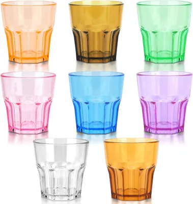 Imagen del producto de Juego de 8 vasos de plástico de colores, de 160 ml, reutilizables, aptos para lavavajillas, para niños