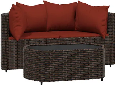 Obrázok produktu pre vidaXL 3-dielna záhradná súprava s vankúšmi Brown Poly Rattan
