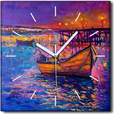 Produktbild von Coloray Uhr auf Leinwand 30x30 cm Wand Uhr Dekoration Wohnzimmer Segeltuch weiße Zeiger -Bootsnachtlicht