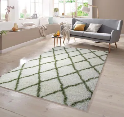 Image de Tapis Shaggy vert crème - 120 x 170 cm
