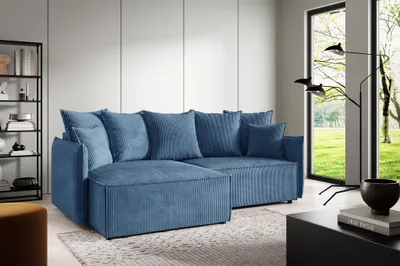 Produktbild von Ecksofa Schlafsofa Sofa MINEA in Stoff Poso Blau Ottomane Links