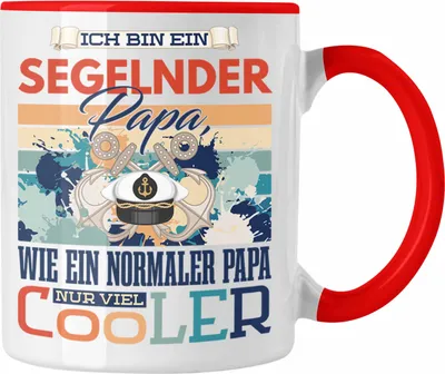Produktbild von Trendation - Segeln Papa Tasse Geschenk Vater Geschenkidee zum Vatertag Hobby Segelnder Papa Spruch Lustig (Rot)
