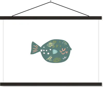 Produktbild von MuchoWow® Textilposter Fisch - Grün - Pastell 150x100 cm mit schwarzem Rahmen - Schlafzimmer