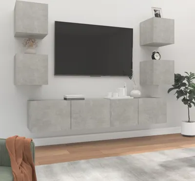Produktbild von The Living Store 6-tlg. TV-Schrank-Set Betongrau Holzwerkstoff