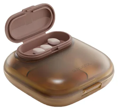 Immagine prodotto di Contenitore per farmaci con 4 scomparti, dosatore portatile per pillole, organizer da viaggio per vitamine e farmaci (colore: marrone)