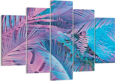 Produktbild von Bild auf Leinwand - Leinwandbild - 5 Teile - Blätter Rosa Blau - 150x100cm - Wand Bild - Wanddeko - Wandbilder - Leinwanddruck - Bilder - Wanddekoration - Leinwand bilder - Wandbild - EA150x100-4401