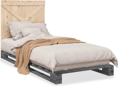 Immagine prodotto di vidaXL Letto in legno massiccio con testiera grigio 90x200 cm pino