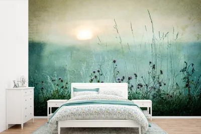 Produktbild von MuchoWow® Fototapete für Wohnzimmer oder Schlafzimmer Wandtapete Vinyl Motivtapete Natur - Vintage - Blumen - Sonne - 450x300 cm - Gemusterte