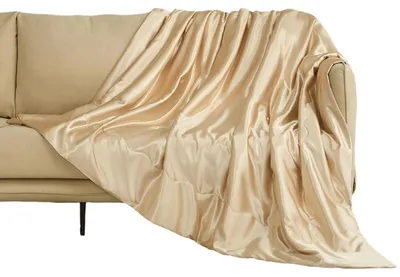 Obrázek produktu pro Pohodlná saténová přehoz na postel, pohovku nebo gauč, 150 x 200 cm, béžová