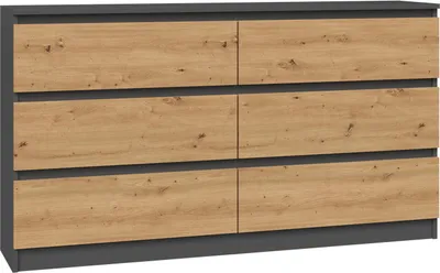 Produktbild von VBChome Kommode mit 6 Schubladen 140 x 40 x 77 cm Antrazit - Eiche Artisan Grifflose Schubladenkommode Mehrzweckschrank für Flur Schlafzimmer Wohnzimmer Kinderzimmer Modern