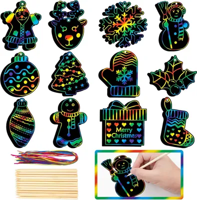 Produktbild von 36 Stš¹ck Weihnachten Kratzbilder, Kratzpapier Bastelset, Weihnachtsmann, Schneemann, Weihnachtsbaum, Weihnachtsstrumpf DIY Regenbogen Magie Kratzpapier Ornamente fš¹r Party Favor Urlaub Dekor