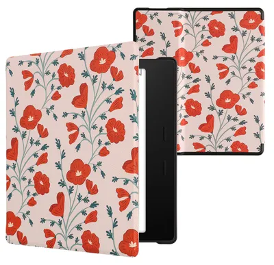 Produktbild von kwmobile Schutzhülle für Amazon Kindle Oasis 10. Generation Hülle - eReader Flip Case mit Auto Sleep Funktion - Mohnblumen mit Rot Grün Beige