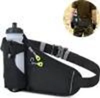 Produktbild von Gürteltasche Hüfttasche Bauchtasche Laufgürtel für Trinkflasche, Sports Trinkgürtel Pockets Waistpacks Outdoors für Telefon bis zu 6,5 Zoll, für Ausgeführt Radfahren Wandern Walking(Schwarz)