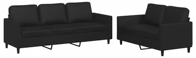 Produktbild von vidaXL 2-tlg. Sofagarnitur mit Kissen Schwarz Kunstleder