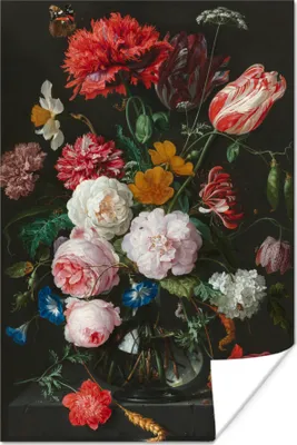 Produktbild von MuchoWow® Poster Stilleben mit Blumen in einer Glasvase - Gemälde von Jan Davidsz. de Heem 20x30 cm - Papierdruck