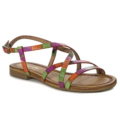 Produktbild von Sandalen 0663539000 aus Echtleder mit farbenfrohem Muster, Multicolor, flache Sohle 2 cm