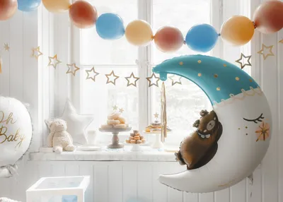 Image de Ballon Lune avec Ours 71x86cm Blanc / Bleu