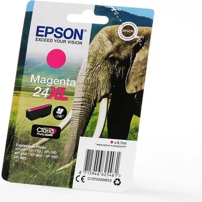 Produktbild von Epson Elephant Singlepack Magenta 24XL Claria Photo HD Ink, High (L) Yield, Magenta, Tinte auf Pigmentbasis, 8,7 ml, 1 Stück(e), Einzelpackung