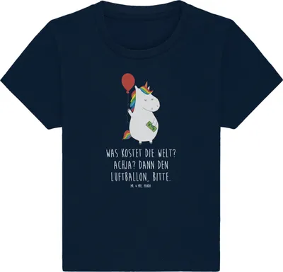 Produktbild von Mr. & Mrs. Panda  T-Shirt Einhorn Luftballon 12. - 18. Monat - French Navy - Geschenk, Einhörner, Baby Shirt, Babyshirt, Baumwolle, Unicorn, Organic, Geld, Freundin