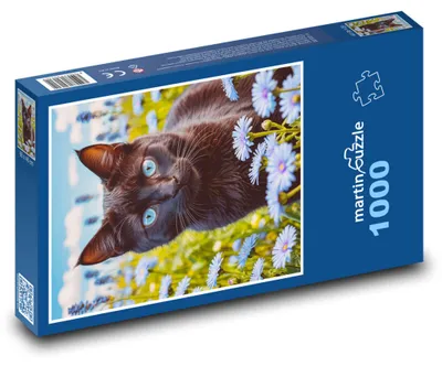 Zdjęcie produktu dla Puzzle 1000 Czarny kot w kwiatach - martinpuzzle