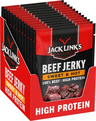 Immagine prodotto di Jack Link's Beef Jerky Sweet & Hot confezione da 12 (12 x 25 g) Carne secca ad alto contenuto proteico Carne secca ad alto contenuto proteico