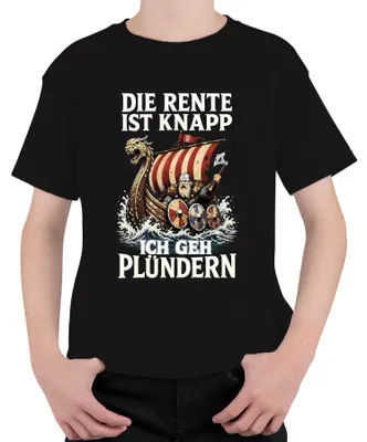 Immagine prodotto di La pensione è insufficiente, vado a saccheggiare! Maglietta per bambini, scritta "Vichingo in pensione", colore nero, taglia 116