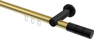 Produktbild von Interdeco Innenlaufstange / Gardinenstange mit Innenlauf Messing-Optik / Schwarz, Typ Platon Elanto (Rillenzylinder), 20 mm Ø 1-läufig, 140 cm
