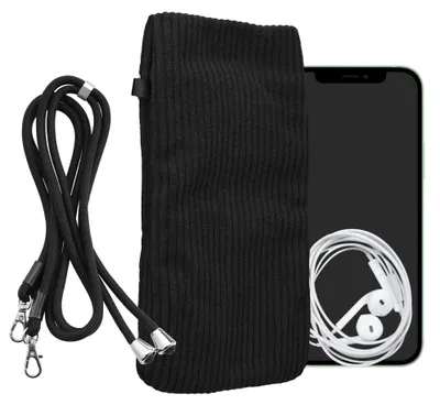 Produktbild von kwmobile Handytasche für Smartphones XL - 6,7/6,8" Handy Tasche - Cord Handy Hülle Schwarz mit Kordel - Tasche mit Handykette 16,7 x 9,5 cm Innenmaße