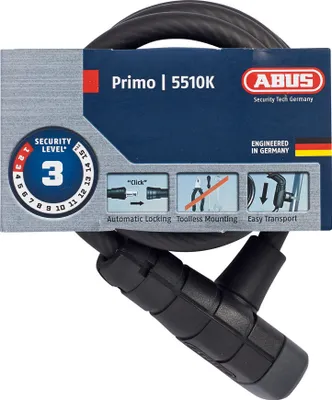Immagine prodotto di Lucchetto a spirale ABUS Primo 5510K/180 + supporto SCMU - lucchetto per bicicletta in cavo flessibile spesso 10 mm - livello di sicurezza ABUS 3 - 180 cm - nero