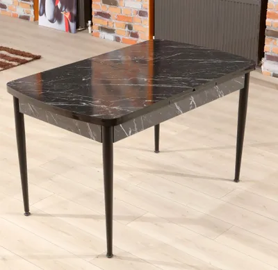 Produktbild von Skye Decor, Trend Bendır - Black, White, Ausziehbarer Esstisch, Schwarz, 100 % MELAMINBESCHICHTETE SPANPLATTEN, 132 x 79 x 76,5 cm