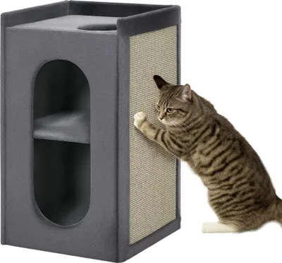 Produktbild von PawHut Kratztonne Höhe 81 cm, Katzentonne mit 2 Höhlen, Kratzturm mit Kratzbrett
