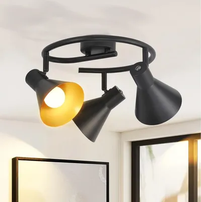 Image de ZMH Plafonnier Noir Plafonnier 3 feux Cuisine Couloir E14 Vintage Pivotant 330° Industriel Rétro Spot Métal pour Chambre Dressing Rond