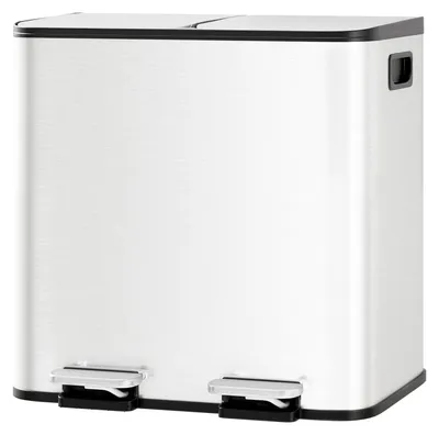 Produktbild von Pedal Mülleimer 2x15L - Doppel Abfalleimer Küche - Edelstahl - 2 Kammern Für Mülltrennung Und Recycling - Herausnehmbare Inneneimer - Für Haushalt Und Büro - Weiß