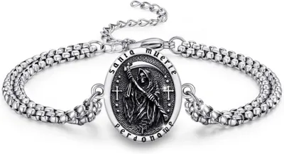 Produktbild von TRISHULA 925 Sterling Silber Santa Muerte Totenkopf Verstellbar Armband Schmuck