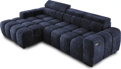 Obrázok produktu pre Rohová sedacia súprava OMBO 285x168x77/97 cm, ľavá strana s funkciou spánku, elektricky rozkladateľné sedadlo, nastaviteľné opierky hlavy, nožičky z tmavého bukového dreva, hydrofóbna poťahová látka EDEN - Cemno Blue