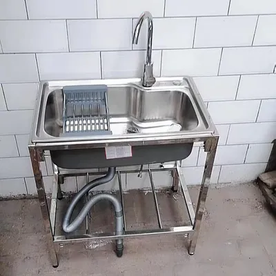 Produktbild von Edelstahl Küchenvorbereitungs- und Nutzspüle mit Wasserhahn für Gastronomie, Wäsche und Garage