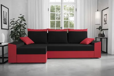 Produktbild von Ecksofa PARI Rot/Schwarz, ausziehbar, mit Stauraum, 222 cm breit, Liegefläche 130x200 cm