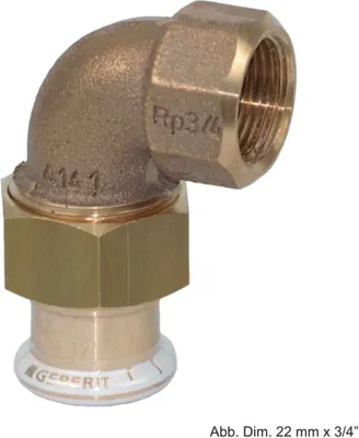 Produktbild von Geberit Winkelverchraubung Mapress 28mmxRp 1, Cu, 90G, flachd., m IG, RG