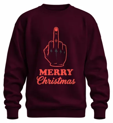 Obrázek produktu pro MERRY Christmas prostředníček drzý sarkastický vánoční vtipný uni mikina svetr, Burgundy, S