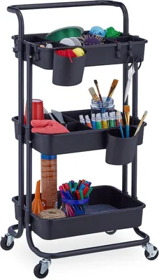 Immagine prodotto di Carrello portaoggetti - 3 ripiani - 2 freni - Carrello per la cucina - 86 x 43 x 42 cm - Metallo e plastica - Nero