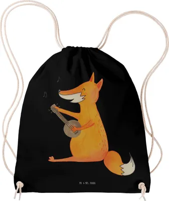 Produktbild von Mr. & Mrs. Panda Sportbeutel Fuchs Gitarre - Schwarz - Geschenk, Optimistisch, glücklich, Sänger, wander rucksack, sporttasche klein, Kleiner, beutelrucksack, Singen