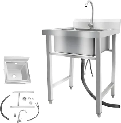 Produktbild von Edelstahlspüle mit seitlicher Aufkantung, 1 Becken, freistehendes Handwaschbecken für die Gastronomie